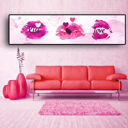 Nordic Creative Abstract Kiss Love Pink SEXY Lips Posters and Prints Canvas Painting Minimalism Wall Art Picture for Living Room