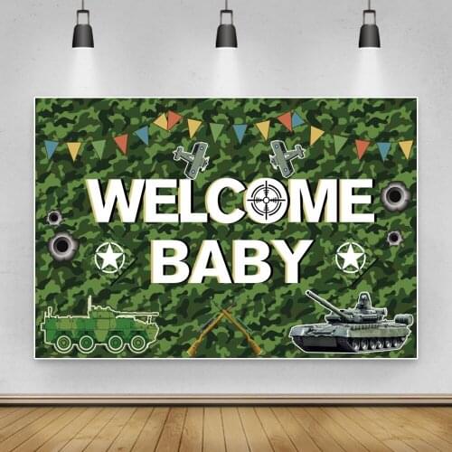 Laeacco Welcome Baby Birthday Party Decor Backdrop Camouflage Wall Tank Sniper Rifle Baby Child Photocall Photography Background