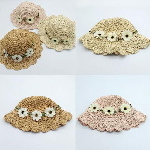 2019 Summer Children Girl Breathable Princess Straw Sunhat Beach Flower Sunhat