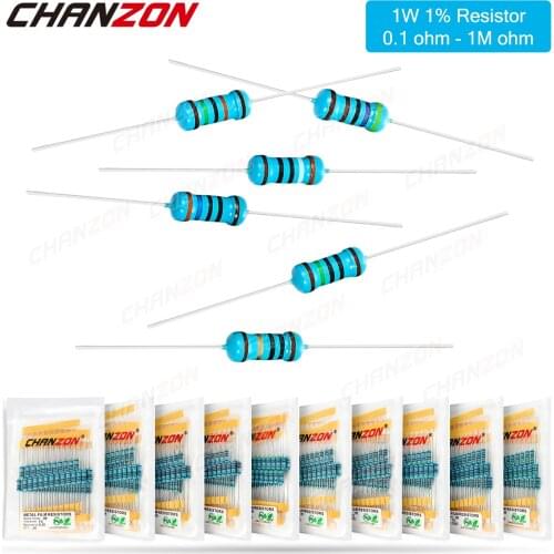 50Pcs 1W 1% Metal Film Resistors Set 0.1ohm - 1M ohm 1Watt High Precision MF Fixed Resistance 1K 2.2K 4.7K 10K 100K 4R7 2K2 220K