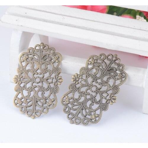 MIAOCHI 50Pcs Bronze Tone Flowers Filigree Wraps Connectors Metal Crafts Decoration DIY Findings 50x31mm J0071