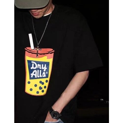 Japanese Style Fashion Brand Pearl Milk Tea Printed T-shirt For Men And Women Summer Tshirts Streetwear Clothes