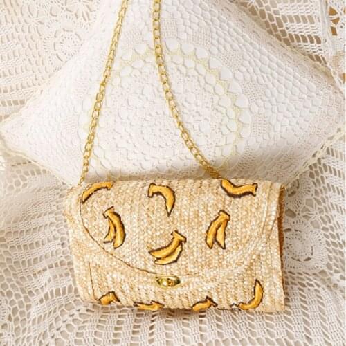 Fashion Fruit Embroidery Straw Bag Women Chain Braided Diagonal Bag WomenS Vintage Casual Still Shoulder Bags Woman Summer 2021