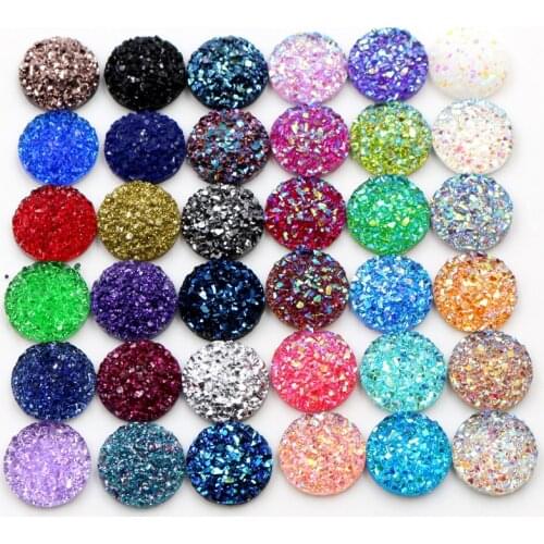 Fashion 40pcs 8mm 10mm 12mm Mix Colors Druzy Natural Stone Convex Flat back Resin Cabochons Jewelry Accessories Supplies