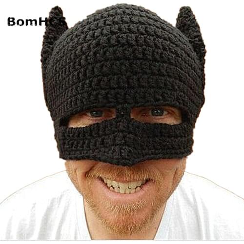 BomHCS Mens Thick Cable HANDMADE Knit Beanie Devil Horns Cat Ear Hat Cap