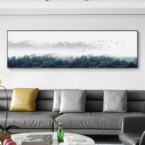 Misty Forest Mountain Canvas Painting Fog Picture Wild Tree Landscape Poster Print for Living Room Home Wall Decor Nordic