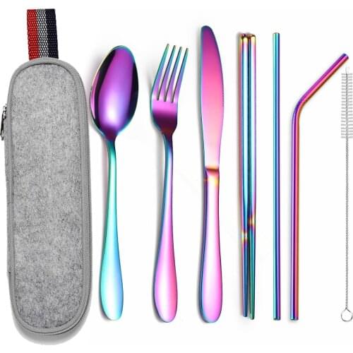 Stainless Steel Tableware Portable Cutlery Set Rose Gold Outdoor Camping Dinnerware Sets with Box Utensils Reusable High Quality