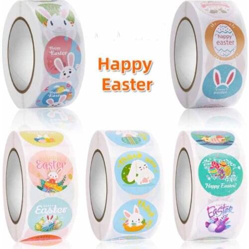 500Pcs Happy Easter Stickers Rabbit Egg Cartoon Self Adhesive Seal Label For Easter Party Kids Gift Bag Decor Tags Handmade