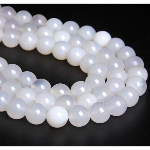 Natural Smooth white agates stone Beads Round Loose real agates Beads Jewelry Making handmade DIY Bracelet Necklace 8 10 12 mm
