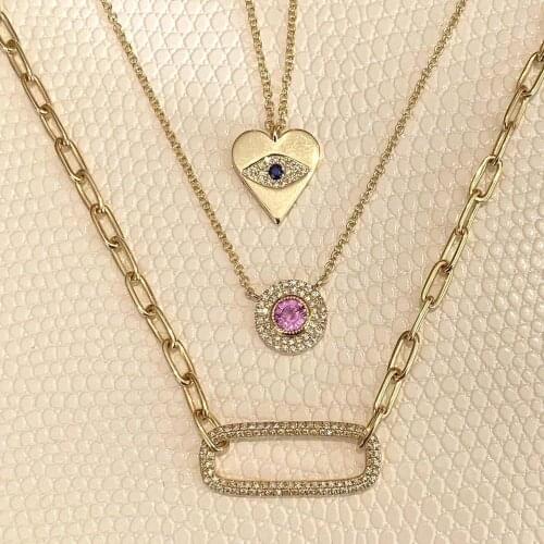 2020 new wholesale fashion jewelry heart shape pendant engraved cz evil eye lucky women necklaces
