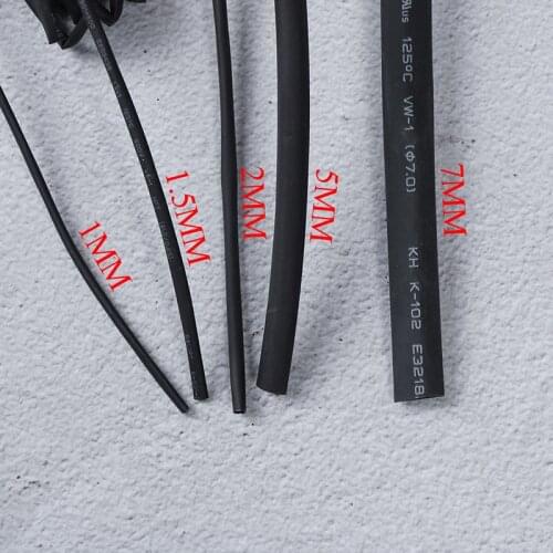 NEW 5M Heat Shrink Tubing Diameter 1mm/1.5mm/2mm/5mm/7mm Black Shrinkable Tube Wire Wrap Wholesale
