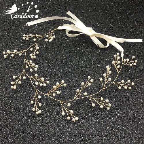 Carddoor Fashion Pearl Wedding Headbands For Bridal Women Handmade Floral Hair Accessories Hairpin Ornaments Hair Jewelry