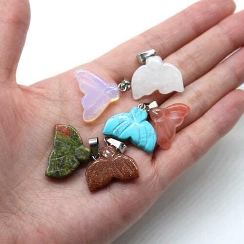 Wholesale Natural Semi-precious Stone Whale Tail Charms Pendulums For Jewelry Necklace Pendants 12Pcs/Lot Onyx Accessories