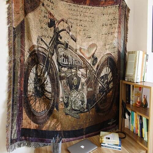 Shabby chic motorcycle vintage leisure blanket coarse cotton bed cover sofa towel Carpet rural Felts Tapestry Vintage Decor