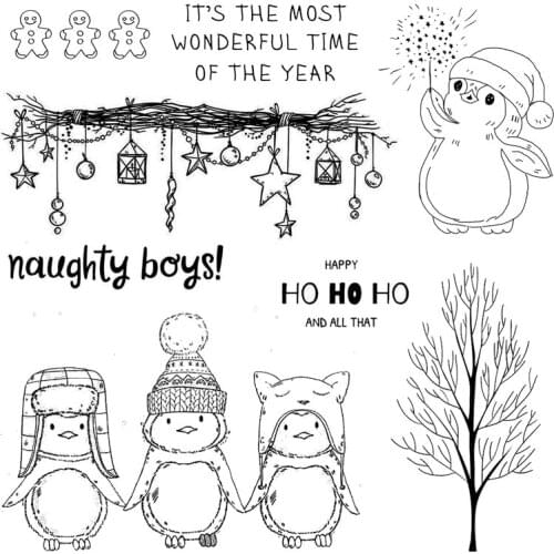 ZENRA Naughty Boys Lovely Penguin Lantern Tree Transparent Clear Stamps DIY Paper Cards Scrapbook Word Happy