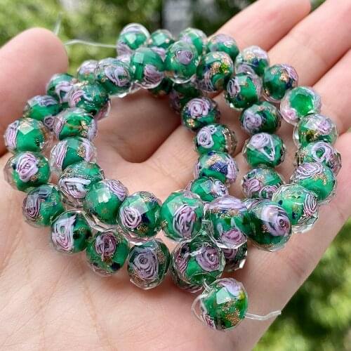 10mm Transparent Dark Green Murano Faceted Flower Glass Crystal Lampwork Spacer Beads for Jewelry Making Women Diy Bracelets