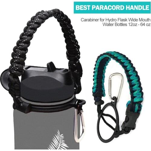 Paracord Handle Strap Cord with Safety Ring and Carabiner for Hydro Flask Wide Mouth Water Bottle for Hiking Camping Walking