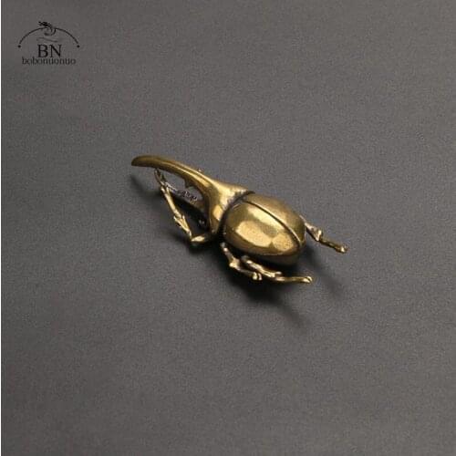 Solid Brass Simulation Insects Figurines Miniatures Bugs Tea Pet Ornaments Flowerpot Decoration Accessories Copper Beetle Statue