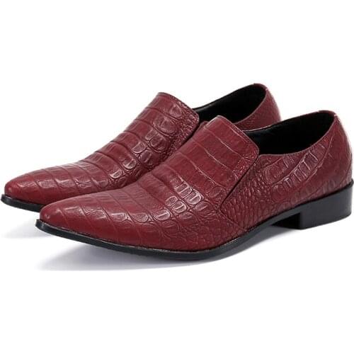 Sapato masculino social red genuine leather crocodile shoes oxford for men wedding dress formal shoe boy loafers office big size