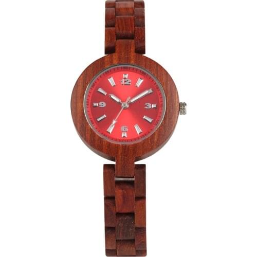 Womens Watches Red Brown Color Full Wooden Elegant Small Dial Lady Wrist Watch Wood Strap Luxury Brand Clock Gift