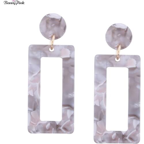 Bohemia Flower Resin Studs Earrings For Women Chunky Geo Rectangle Pendant Post Earrings Fashion Jewelry Pendientes Cute Earring