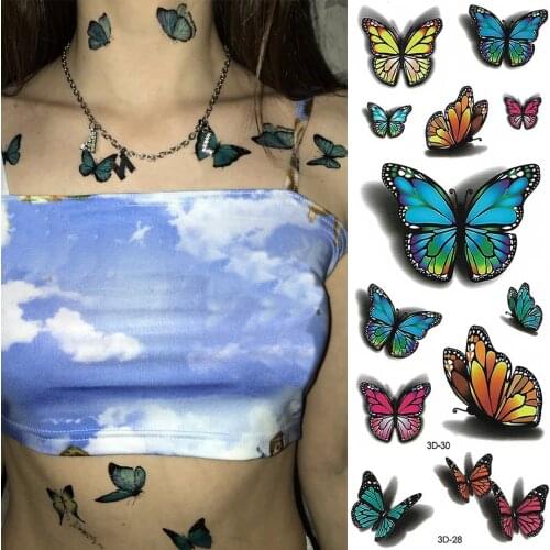 3D Waterproof Butterfly Flowers Disposable Temporary Tattoo Stickers Women Men Makeup Watertransfer Fake Tatoo 1pcs