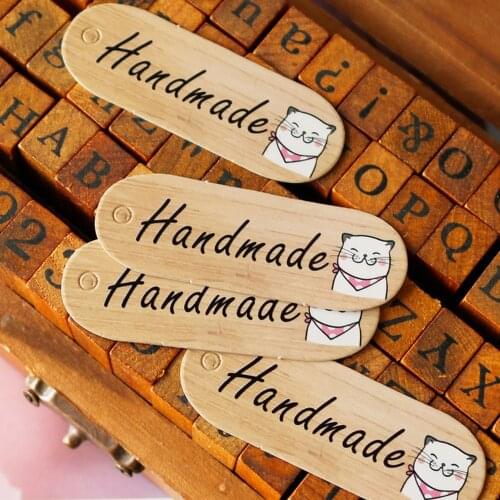 10pcs Handmade Paper Hang Tags Gift Paper Tags Wood Grain Cute Cat Cartoon Paper Cards Label Craft Gift Box Party Decoration