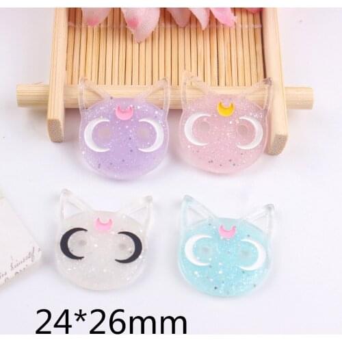 10pcs/lot kawaii resin cabochons flat back resin cat with moon resin cartoon characters