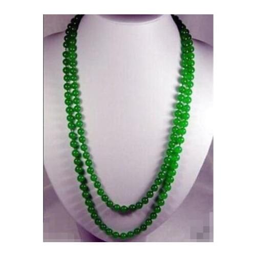 1019+++ 8MM Natural Green Round Beads Necklace 35" Long