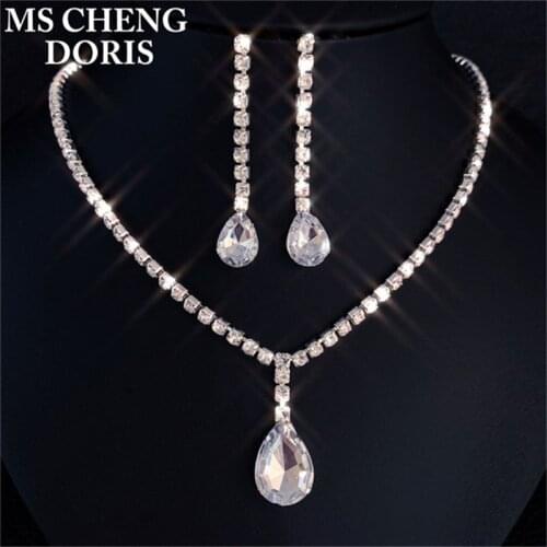 20 Style Water Drop Rhinestone Pendant Full Crystal Necklace & Earrings Elegant Bridal Wedding Jewelry Set For Women Gift