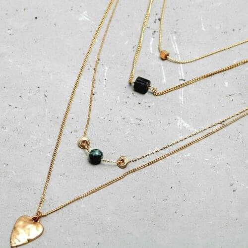 2017 New Arrival Women Trendy 4 Layer Chains Charm Necklace Heart Bead Pendant Collar Necklace Designs Jewelry