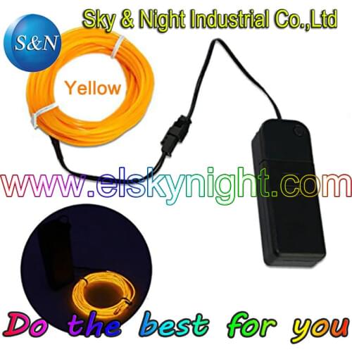 3M Yellow EL Wire Tube Rope Battery Powered Flexible Neon Light Car Party Wedding Decoration With Controller Free Shipping