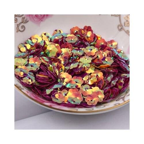 50g/lot PVC Sequins 6mm Flower With 1 Center Hole Plum Blossom Cup AB Golden Brilliant Colors Shining Fuchsia Spangles