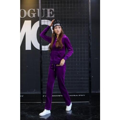 Juicy Lover Brand Spring Autumn Long Pant Women Casual Tracksuits Diamonds Velvet Jogging Yoga Sportswear Suits Set Black Purple