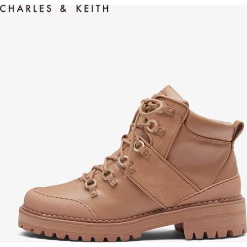 CHARLES＆KEITH New Arrival 2020 CK1-90390166Women Hiking boots lace-up concise boots