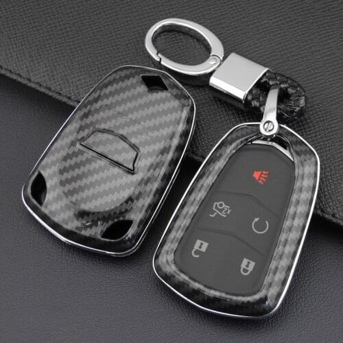For Cadillac ATS CTS XTS XT4 XT5 CT6 Carbon Fiber Car Key Fob Chain Hard Case Cover Ring Accessories