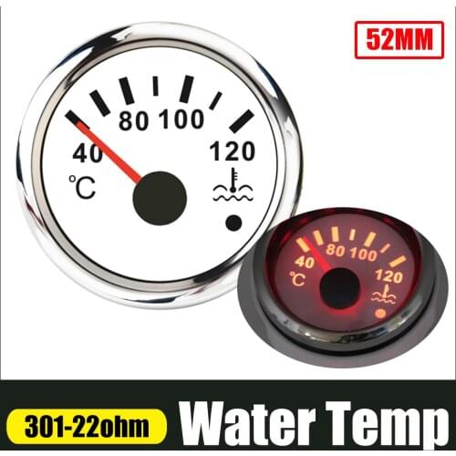 40-120℃ Water Temp Gauge 52mm Water Temperature Meter Red Backlit Water Temp Indicator With low Alarm For Car Boat Motorcycle