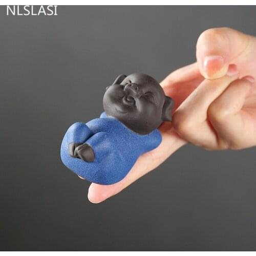 1PCS Chinese Purple Clay Tea pet Small pig Statue Boutique tea play Figurine Ornament oolong Tea set Accessories Landscape Decor