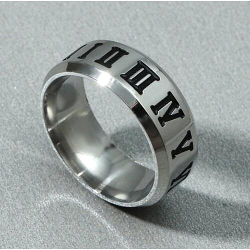 8mm Vintage Stainless Steel Ring Roman Numerals Finger Rings For Men Women Jewelry Anime Fans