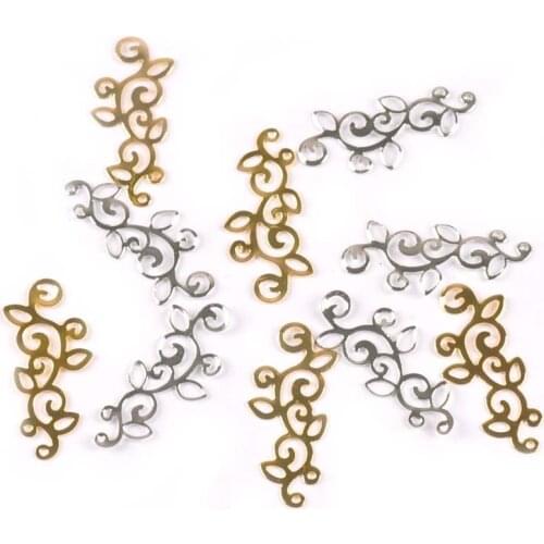 Gold Silver Metal Crafts Connectors Flower Filigree Wraps For DIY Scrapbook Jewelry Making Home Decor 30pcs 39x15.5mm yk0781