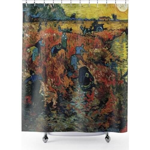 Red Vineyard, Polyester Shower Curtain, Vintage Painting, Van Gogh 1888