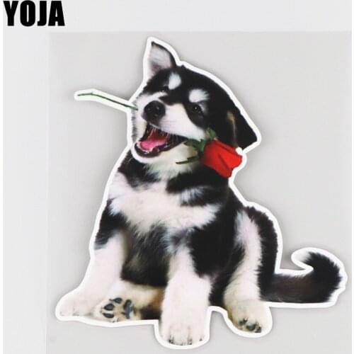 YOJA 15.1×16.4CM Creative Animal Car Sticker For Dogs With Roses Fashion Decorative Accessories 19B-0025