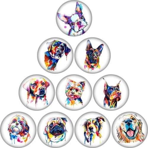 NEW cute dogs Love Pet Bulldog Shepherd dog 10pcs 12mm/16mm/18mm/25mm Round photo glass cabochon demo flat back Making findings