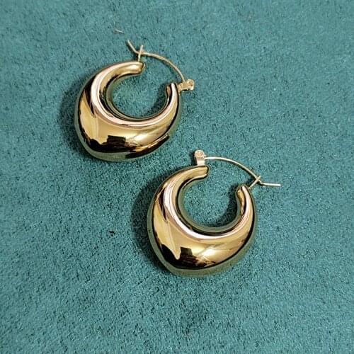 Chunky oval egg shape thick hoop earrings for women stainless steel gold plated luxury french style hoop earrings elegant