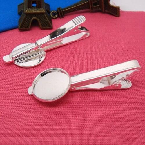 Min order 20piece Wholesale Silver Plated Tie Clips Jewelry Settings with inner 18mm Bezel Setting Tray for Cameo Cabochons