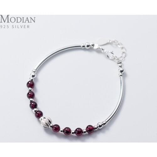 Modian Natural Garnet Little Balls Sterling Silver 925 Bracelet for Women Link Chain Bracelet Ethnic Style Original Fine Jewelry