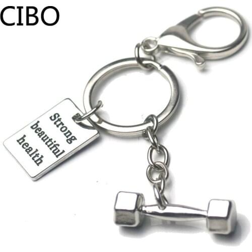 2019 New Barbell Dumbbell Keychain Charm Weightlifting Gym Fitness Keyring Key chain Gifts For Man Women Jewelry