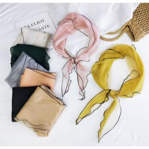 Pure color Design Silk Scarf Small Handle Bag Ribbon Women Bufanda Headwear Long Skinny Foulard Femme Scarves SJ265