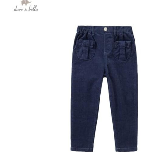 DKS18455 dave bella autumn 5Y-13Y kids girls fashion solid pockets pants children boutique casual full-length pants