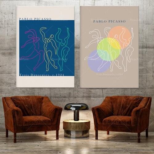 Affiche de danse Picasso en tricolore | interprétation vintage, Résumé Line Art, Chathams Blue, Scandi Home Decor, Instant Digit